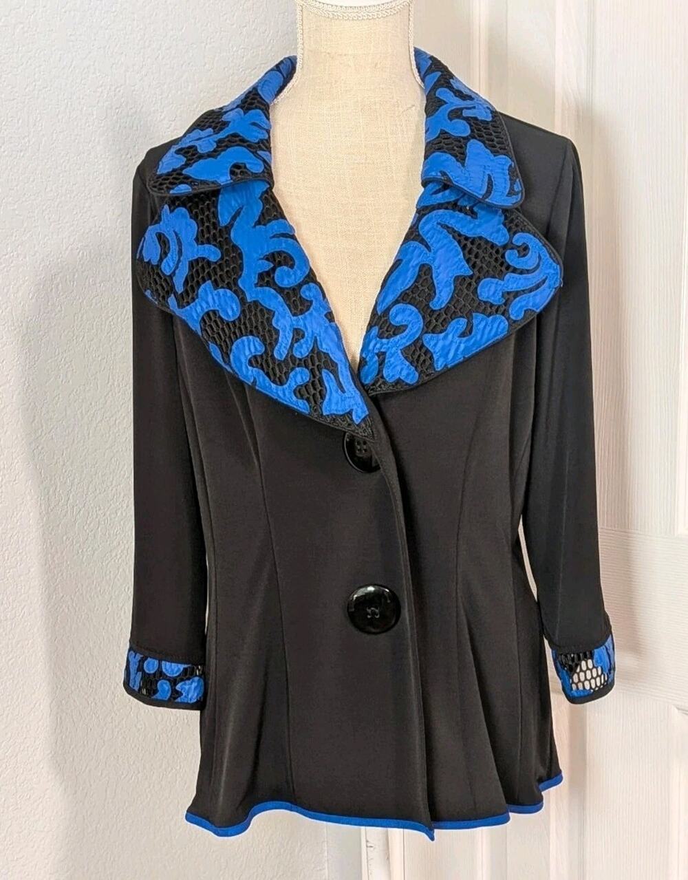 Saint Gil Paris Ladies Vintage Blazer Jacket Size Large Black Blue